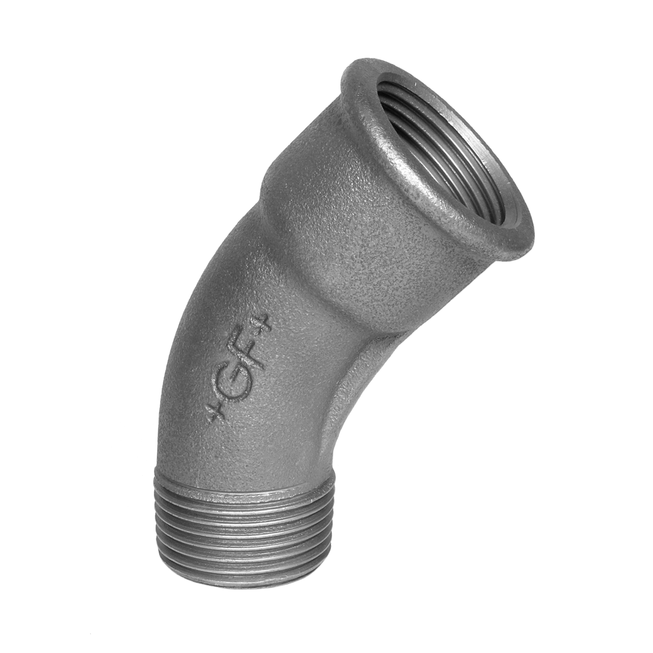 Temperguss 45° Bogen 1 1/2“ AG x 1 1/2“IG Verzinkt