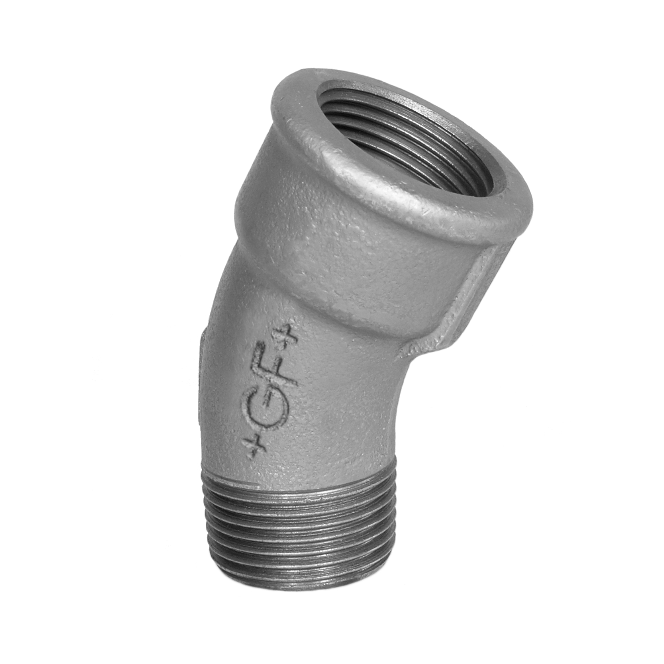Temperguss 30° Bogen 1 1/2“ AG x 1 1/2“IG Verzinkt
