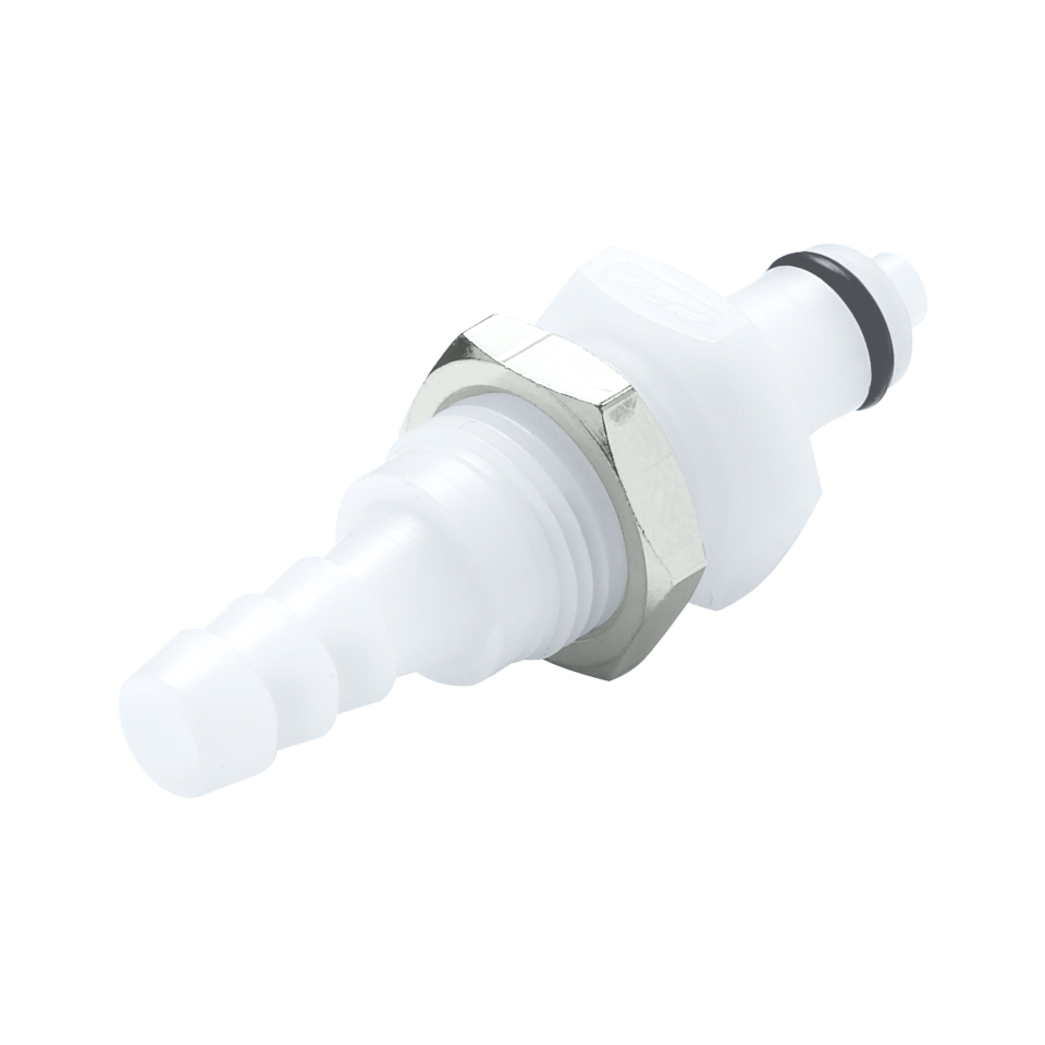 3/16 Hose Barb Valved Panel Mount Acetal
